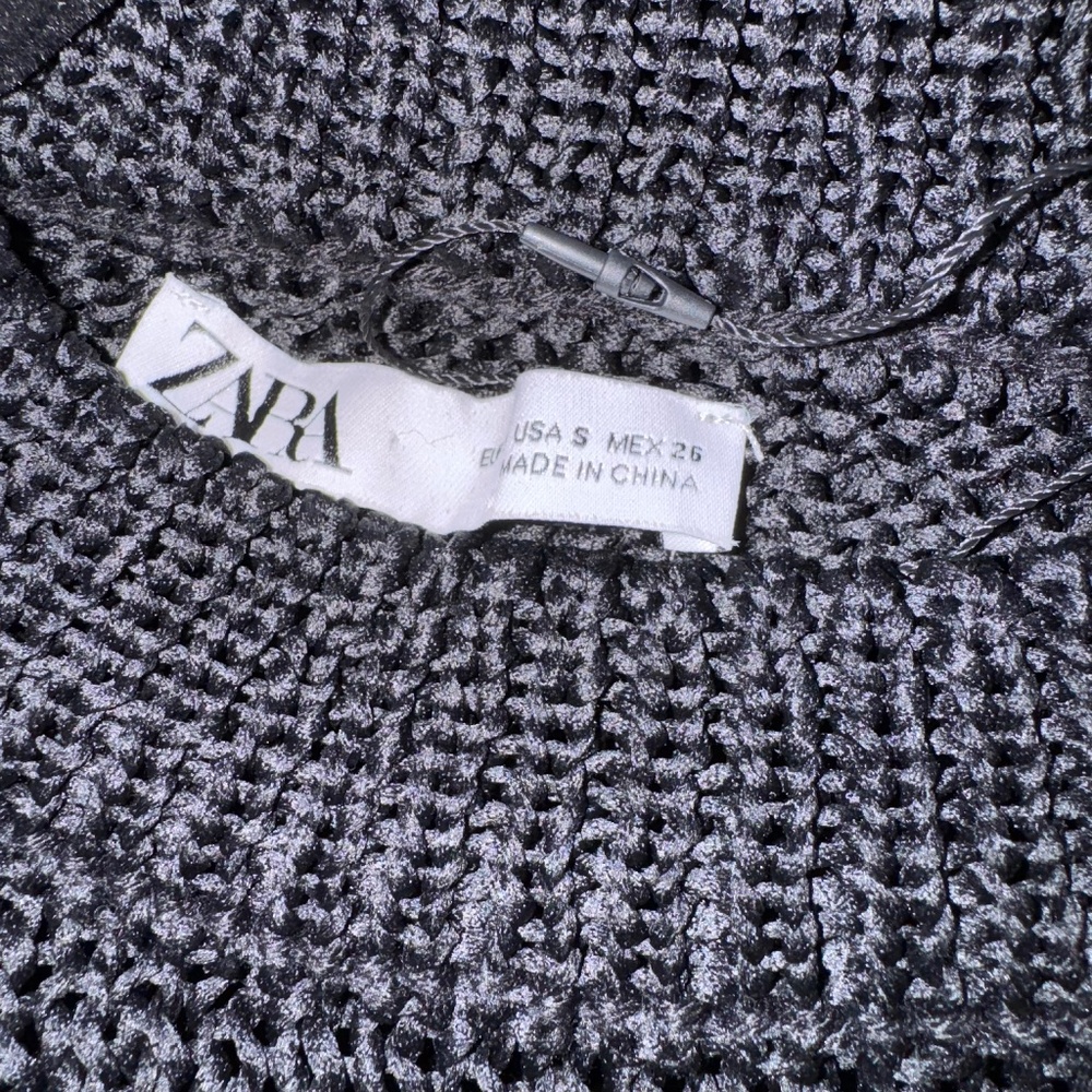 ZARA Sweater Chunky TEXTURED MESH KNIT LONG SLEEVE TOP Sheen Black S - Picture 5 of 6